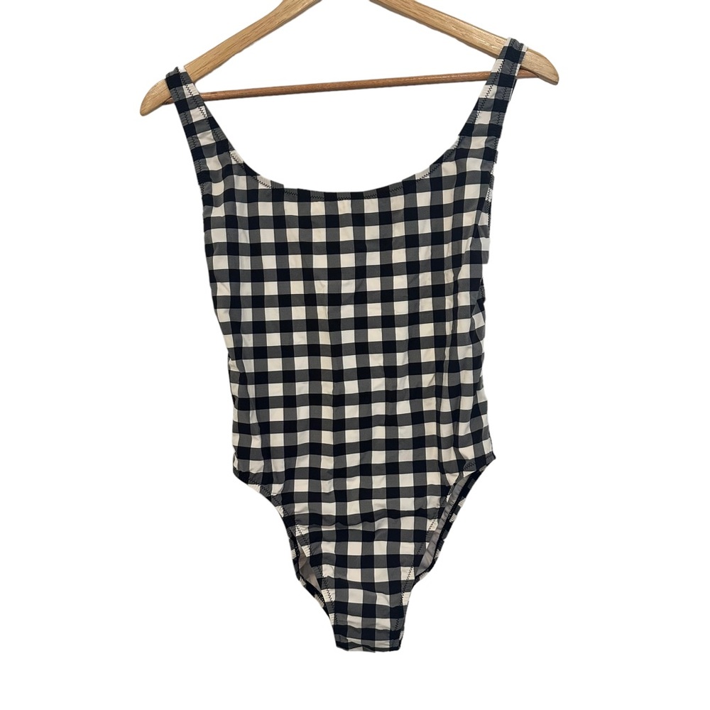 J Crew Black and White Checkered Low Back One Piece Swimsuit Size 6